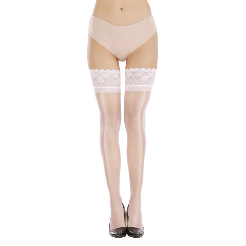 ARRUSA Shimmery Opaque Stockings, Stretchy Tights Elastic Stockings Ultra Sexy Thigh Highs with Lace Top - Image 4